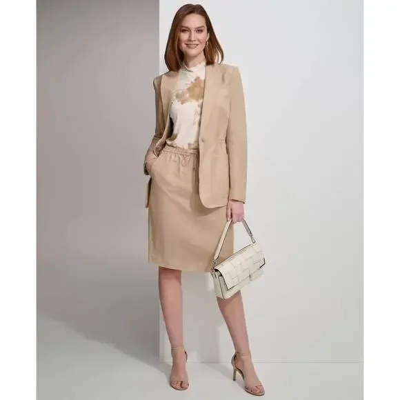 NWOT Calvin Klein Womens Linen Cinched Blazer Size 6 One Button Tan Breathable - Picture 3 of 14